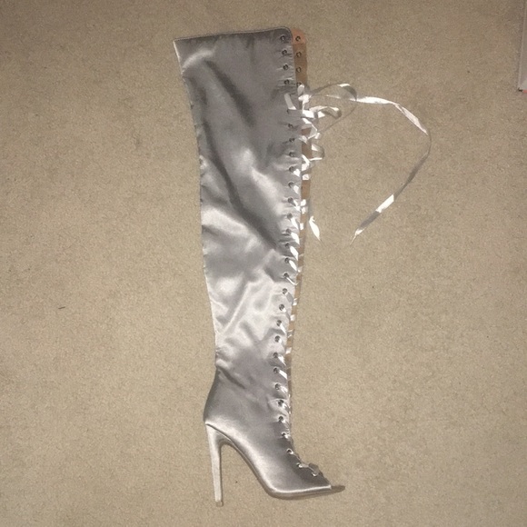 thigh high lace up boots no heel